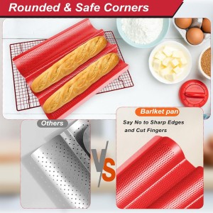 Baguette Bread Pan with Proofing Cloth, Nonstick Perforated French Bread Pan, 3-Wave Carbon Steel Baguette Tray for Baking Baguettes & Rolls, Included Dough Proofing Cloth, Red