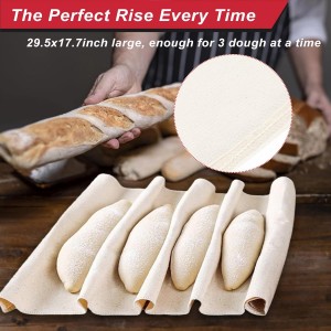 Baguette Bread Pan with Proofing Cloth, Nonstick Perforated French Bread Pan, 3-Wave Carbon Steel Baguette Tray for Baking Baguettes & Rolls, Included Dough Proofing Cloth, Red