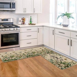 Artoid Mode Cotton Plant Leaf Butterfly Home Spring Kitchen Mats Set of 2, Home Decor Low-Profile Kitchen Rugs for Floor - 17x29 and 17x47 Inch
