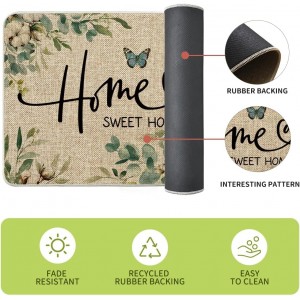 Artoid Mode Cotton Plant Leaf Butterfly Home Spring Kitchen Mats Set of 2, Home Decor Low-Profile Kitchen Rugs for Floor - 17x29 and 17x47 Inch