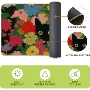 Artoid Mode Flowers Floral Black Cute Cat Spring Kitchen Mats Set of 2, Home Decor Low-Profile Kitchen Rugs for Floor - 17x29 and 17x47 Inch