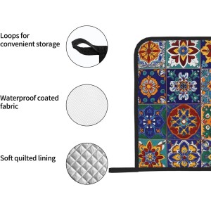 Boho Talavera Mexican Tiles Pot Holder Set of 2 Mandala Heat Resistant Potholders Oven Hot Pads for Kitchen Cooking Baking BBQ Holiday Decors