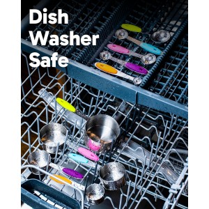 Dusico® Measuring Cups and Spoons Set of 10 - Stainless Steel Metal Measuring Cups Set for Cooking and Baking, Heavy Duty Stackable Measuring Set with Colorful Silicone Handles, Dishwasher Safe