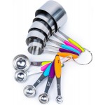 Dusico® Measuring Cups and Spoons Set of 10 - Stainless Steel Metal Measuring Cups Set for Cooking and Baking, Heavy Duty Stackable Measuring Set with Colorful Silicone Handles, Dishwasher Safe