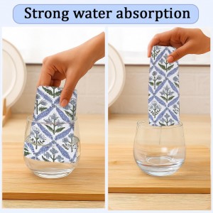 Ridhi Light Steel Blue Hand Block Print Cotton Waffle Dish Cloth Set of 6-12x12 Inch Super Absorbent, Soft, Reusable Kitchen Towels for Dish Drying Cleaning, Ideal for Spring, Easter, Valentine