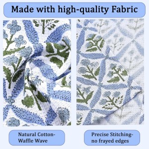 Ridhi Light Steel Blue Hand Block Print Cotton Waffle Dish Cloth Set of 6-12x12 Inch Super Absorbent, Soft, Reusable Kitchen Towels for Dish Drying Cleaning, Ideal for Spring, Easter, Valentine