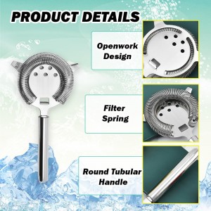 Cocktail Strainer Stainless Steel Bar Strainers Silvery Martini Strainer for Drinks Boston Shaker Mixing Glass Bartender Hawthorne Tools