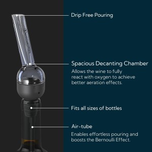 KITCHENDAO Detachable Wine Aerator Pourer - BPA Free Tritan Premium Wine Air Aerator - Improve Taste and Bouquet Instantly - Dishwasher Safe - Black