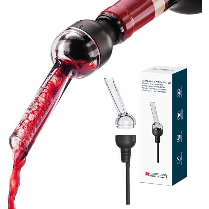KITCHENDAO Detachable Wine Aerator Pourer - BPA Free Tritan Premium Wine Air Aerator - Improve Taste and Bouquet Instantly - Dishwasher Safe - Black
