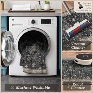 Black Kitchen Rugs Set of 3, Non-Slip Washable Kitchen Floor Mats, Low-Pile Runner Rug for Sink, Entryway, Bathroom, Laundry Room, Bedroom, Vintage Farmhouse Design