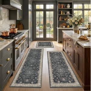 Black Kitchen Rugs Set of 3, Non-Slip Wa...