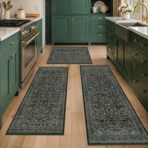 Black Green Kitchen Rugs Sets of 3, Wash...