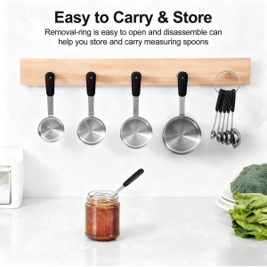 Measuring Cups and Spoons Set Stainless Steel 10 Piece for Cooking and Baking (5 Cups + 5 Spoons, Black Handle)