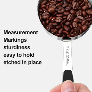 Measuring Cups and Spoons Set Stainless Steel 10 Piece for Cooking and Baking (5 Cups + 5 Spoons, Black Handle)