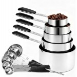 Measuring Cups and Spoons Set Stainless Steel 10 Piece for Cooking and Baking (5 Cups + 5 Spoons, Black Handle)