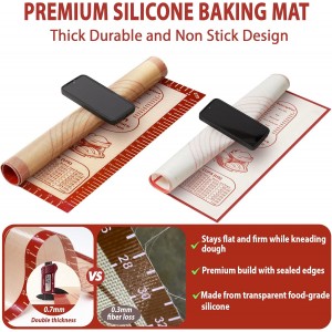 Silicone Baking Pastry Dough Mat - Non Slip Rolling Mat with Measurement Guides, Thick Reusable Kneading Board for Bread, Pizza, Cookies, Fondant, Nonstick Baking Sheet for Kitchen Counter, 20x28inch