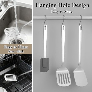 Berglander Stainless Steel Spatulas Set 3pcs, Metal Spatula Solid&Slotted&Flexible Turner, Heavy Duty Sturdy Kitchen Spatula, High Heat Resistant Cooking Utensils for Nonstick Cookware