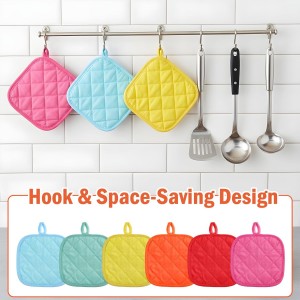24 Pcs Pot Holders for Kitchen, Heat Resistant Quilted Hot Pads & Oven Mitts with Hanging Loops, Multicolor Cotton Potholder Set for Cooking & Baking (6 Colors)