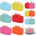 24 Pcs Pot Holders for Kitchen, Heat Resistant Quilted Hot Pads & Oven Mitts with Hanging Loops, Multicolor Cotton Potholder Set for Cooking & Baking (6 Colors)