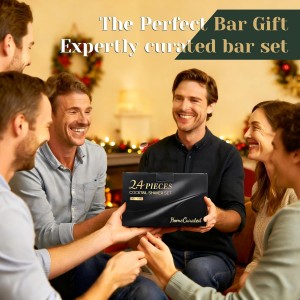 Cocktail Shaker Set,24-Piece Bar Bartender Kit with Stand,Martini Shaker,Jigger,Strainer,Mixer Spoon,Muddler,Liquor Pourers,Tongs,Opener,LCE Ball Mold&LCE Cubes,Bottle Stoppers|Silver