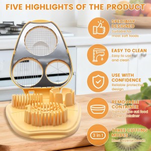 3 in 1 Boiled Egg Slicer, Stainless Steel Egg Slicer for Hard Boiled Eggs, 3 Slice Modes, Hard Boiled Egg Cutter & Fruit Slicer for egg, Strawberry, Tomato