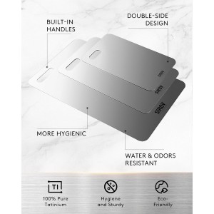 Titanium Cutting Board, 100% Pure Titanium Cutting Boards For Kitchen, Best Non Toxic chopping board, Dishwasher safe, Hygiene and Durability for Meat, Fruit, and Vegetables (Set of 3)