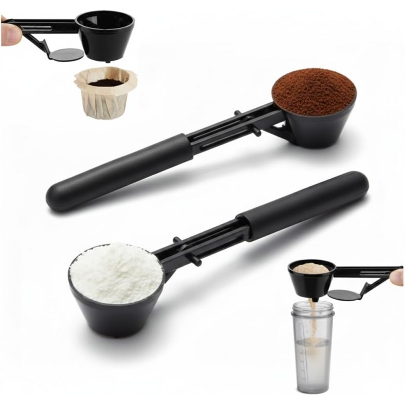 Measuring Scoops with Funnel for Filling Water Bottles 2 Pack, Coffee Scoop for Ground Coffee, Protein Powder Funnel, Milk Powder, Spill-Proof