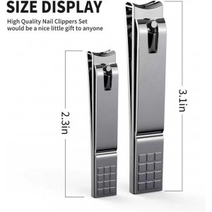 Nail Clippers Set - Toenail Clippers & Fingernail Clipper Combo, Dual-Size Stainless Steel Nail Cutters for Home/Travel, Anti-Slip Grip, Ingrown Nail Care Tool (Silvery-S)