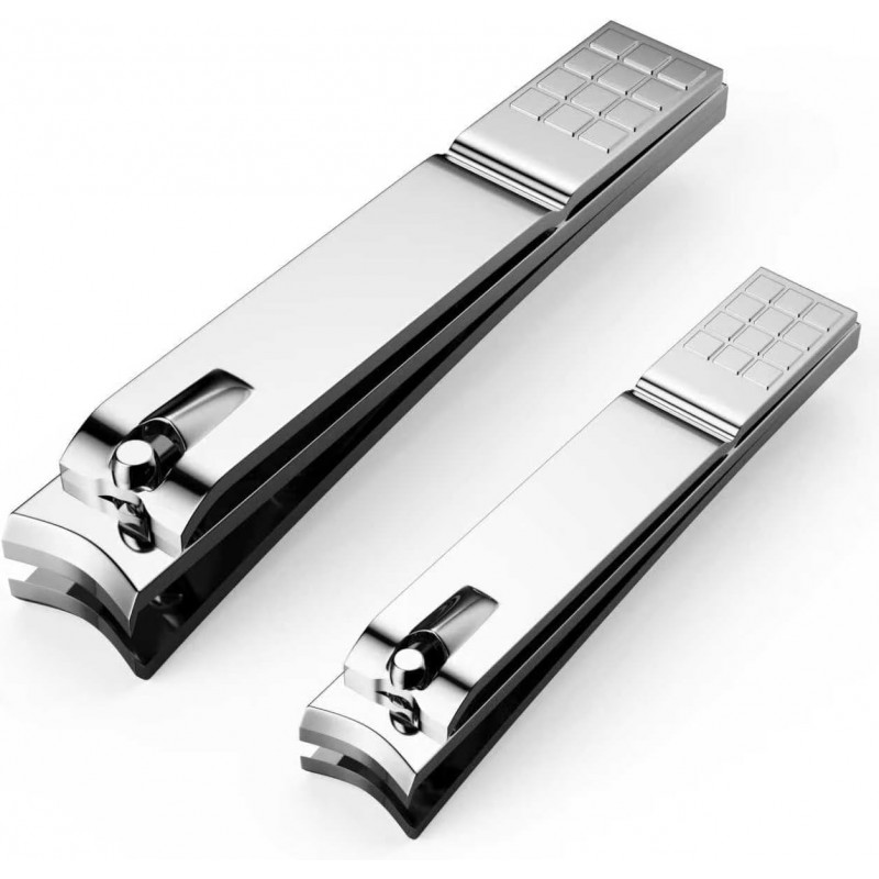 Nail Clippers Set - Toenail Clippers & Fingernail Clipper Combo, Dual-Size Stainless Steel Nail Cutters for Home/Travel, Anti-Slip Grip, Ingrown Nail Care Tool (Silvery-S)
