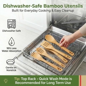 Dishwasher Safe Bamboo Wooden Spoons for Cooking 6-Piece – Kitchen Gadgets Wooden Cooking Utensils Set – Premium Kitchen Utensils Set – Easy to Clean, Perfect for Non-Stick Cookware