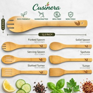 Dishwasher Safe Bamboo Wooden Spoons for Cooking 6-Piece – Kitchen Gadgets Wooden Cooking Utensils Set – Premium Kitchen Utensils Set – Easy to Clean, Perfect for Non-Stick Cookware
