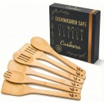 Dishwasher Safe Bamboo Wooden Spoons for Cooking 6-Piece – Kitchen Gadgets Wooden Cooking Utensils Set – Premium Kitchen Utensils Set – Easy to Clean, Perfect for Non-Stick Cookware