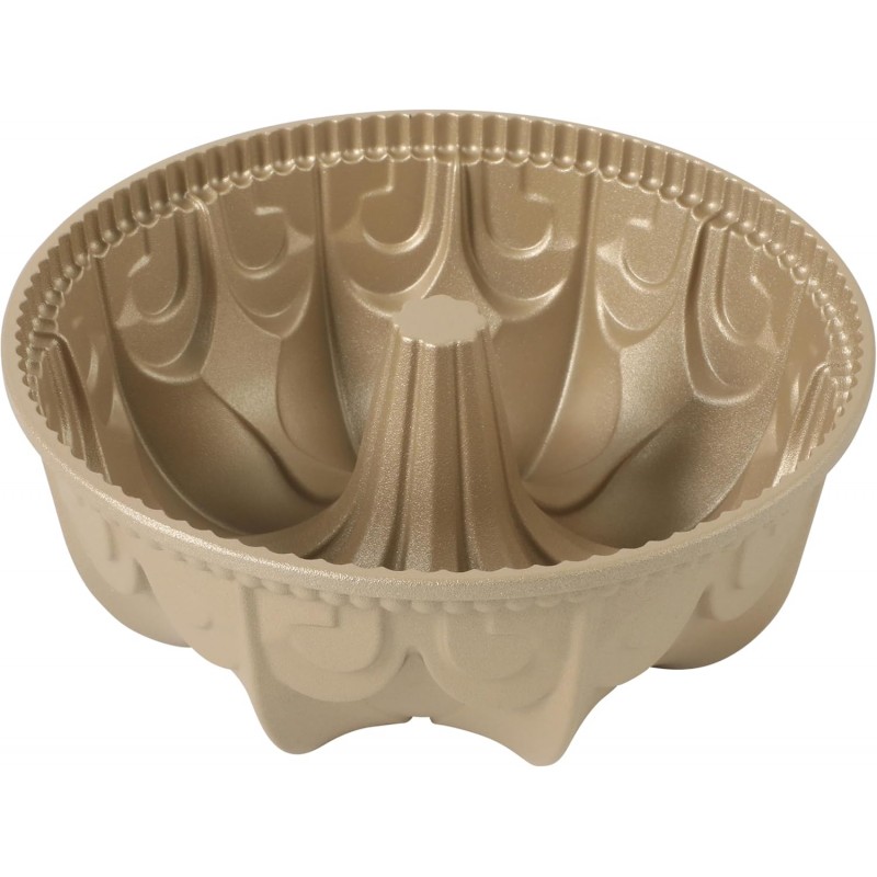 Martha Stewart Dunelle Decorative Fluted Cast Aluminun Round Cake Pan – 12-Cup Nonstick Tube Pan, Champagne Gold Bakeware