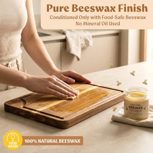 Cutting Boards for Kitchen (Set of 3) Beeswax Finished Acacia Wood Cutting Board, Mineral Oil Free Wooden Cutting Boards non Toxic with Juice Groove, Non-Slip Feet, Charcuterie Boards