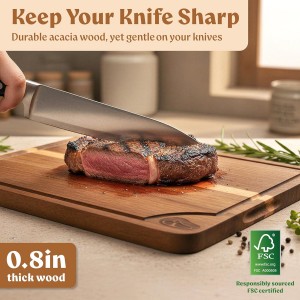 Cutting Boards for Kitchen (Set of 3) Beeswax Finished Acacia Wood Cutting Board, Mineral Oil Free Wooden Cutting Boards non Toxic with Juice Groove, Non-Slip Feet, Charcuterie Boards