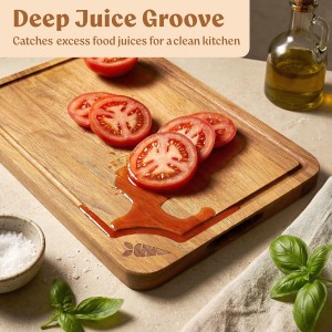Cutting Boards for Kitchen (Set of 3) Beeswax Finished Acacia Wood Cutting Board, Mineral Oil Free Wooden Cutting Boards non Toxic with Juice Groove, Non-Slip Feet, Charcuterie Boards