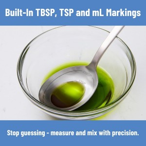 Misen Measuring Chef Spoon – Stainless Steel Cooking Spoon with Engraved Tablespoon Teaspoon and Milliliter Markings for Precise Measuring Mixing Sauces Dressings Marinades and Cooking Prep