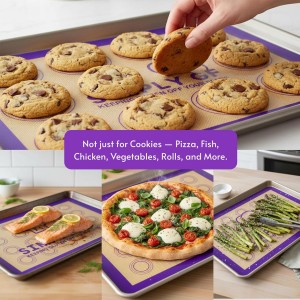Non-Stick Silicone Baking Mat Set of 2 - Gluten-Free Labeled Reusable Baking Mats for Cookie Sheet - Non Slip & Food Safe - Perfect for Pastries, Macaroons, Bread & Oven Use