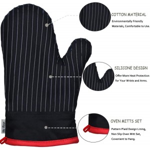 Oven Mitts and Pot Holders Sets,Oven Mitts and Potholders with Cotton High Heat Resistant Extra Thick Long Oven Mitts for Cooking 4 Pcs,Black Red