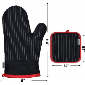 Oven Mitts and Pot Holders Sets,Oven Mitts and Potholders with Cotton High Heat Resistant Extra Thick Long Oven Mitts for Cooking 4 Pcs,Black Red