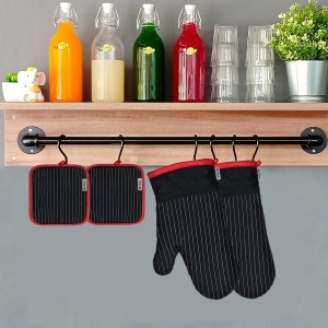Oven Mitts and Pot Holders Sets,Oven Mitts and Potholders with Cotton High Heat Resistant Extra Thick Long Oven Mitts for Cooking 4 Pcs,Black Red