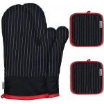 Oven Mitts and Pot Holders Sets,Oven Mitts and Potholders with Cotton High Heat Resistant Extra Thick Long Oven Mitts for Cooking 4 Pcs,Black Red