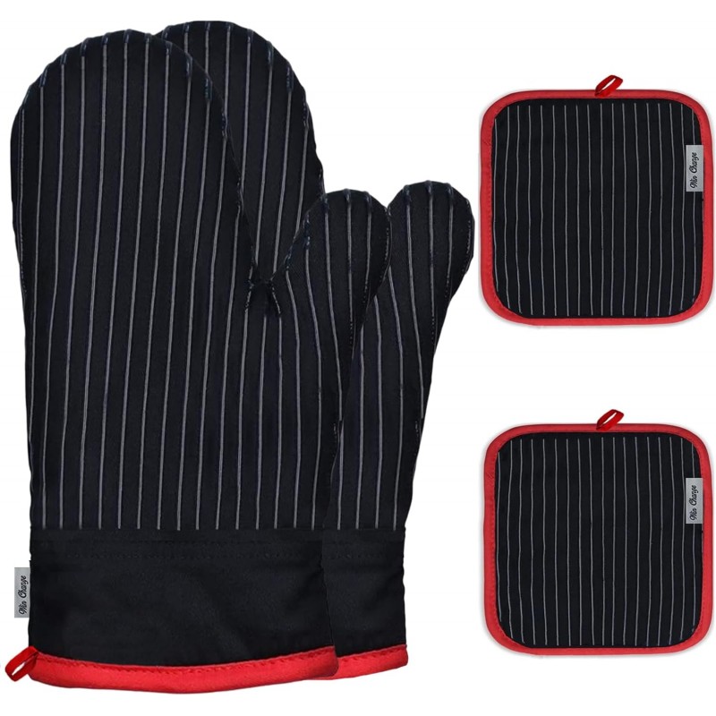 Oven Mitts and Pot Holders Sets,Oven Mitts and Potholders with Cotton High Heat Resistant Extra Thick Long Oven Mitts for Cooking 4 Pcs,Black Red