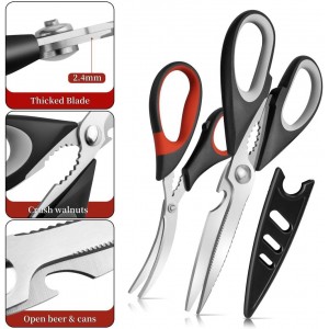 All Purpose Kitchen Shears with Protective Sheath, Heavy Duty 3 Pack Kitchen Scissors with Serrated Blade, Stainless Steel Cooking Scissors for Poultry, Food, Vegetables