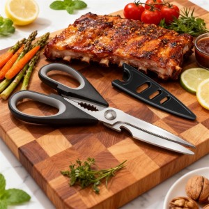 All Purpose Kitchen Shears with Protective Sheath, Heavy Duty 3 Pack Kitchen Scissors with Serrated Blade, Stainless Steel Cooking Scissors for Poultry, Food, Vegetables