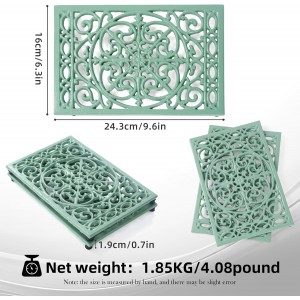Cast Iron Trivets Metal Trivets with Rubber Feet for Hot Dishes Heat Resistant for Kitchen Cooktop and Dining Table Protection (Green Medium 2 Pack)