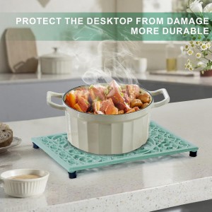 Cast Iron Trivets Metal Trivets with Rubber Feet for Hot Dishes Heat Resistant for Kitchen Cooktop and Dining Table Protection (Green Medium 2 Pack)