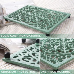 Cast Iron Trivets Metal Trivets with Rubber Feet for Hot Dishes Heat Resistant for Kitchen Cooktop and Dining Table Protection (Green Medium 2 Pack)