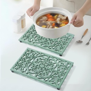 Cast Iron Trivets Metal Trivets with Rubber Feet for Hot Dishes Heat Resistant for Kitchen Cooktop and Dining Table Protection (Green Medium 2 Pack)