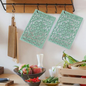 Cast Iron Trivets Metal Trivets with Rubber Feet for Hot Dishes Heat Resistant for Kitchen Cooktop and Dining Table Protection (Green Medium 2 Pack)